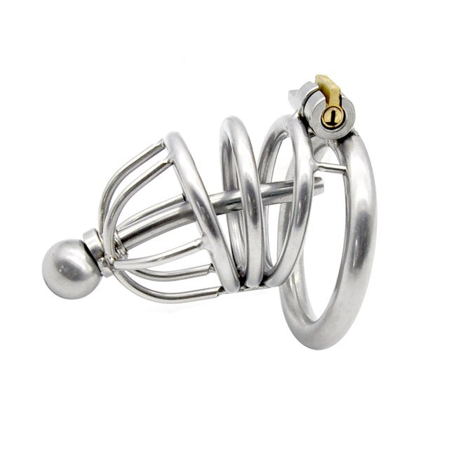 CHASTE BIRD Male 304 Stainless Steel Metal Chastity Device with Urethra Catheter Cock Cage Penis Ring Belt Sex Toy BDSM A229-1